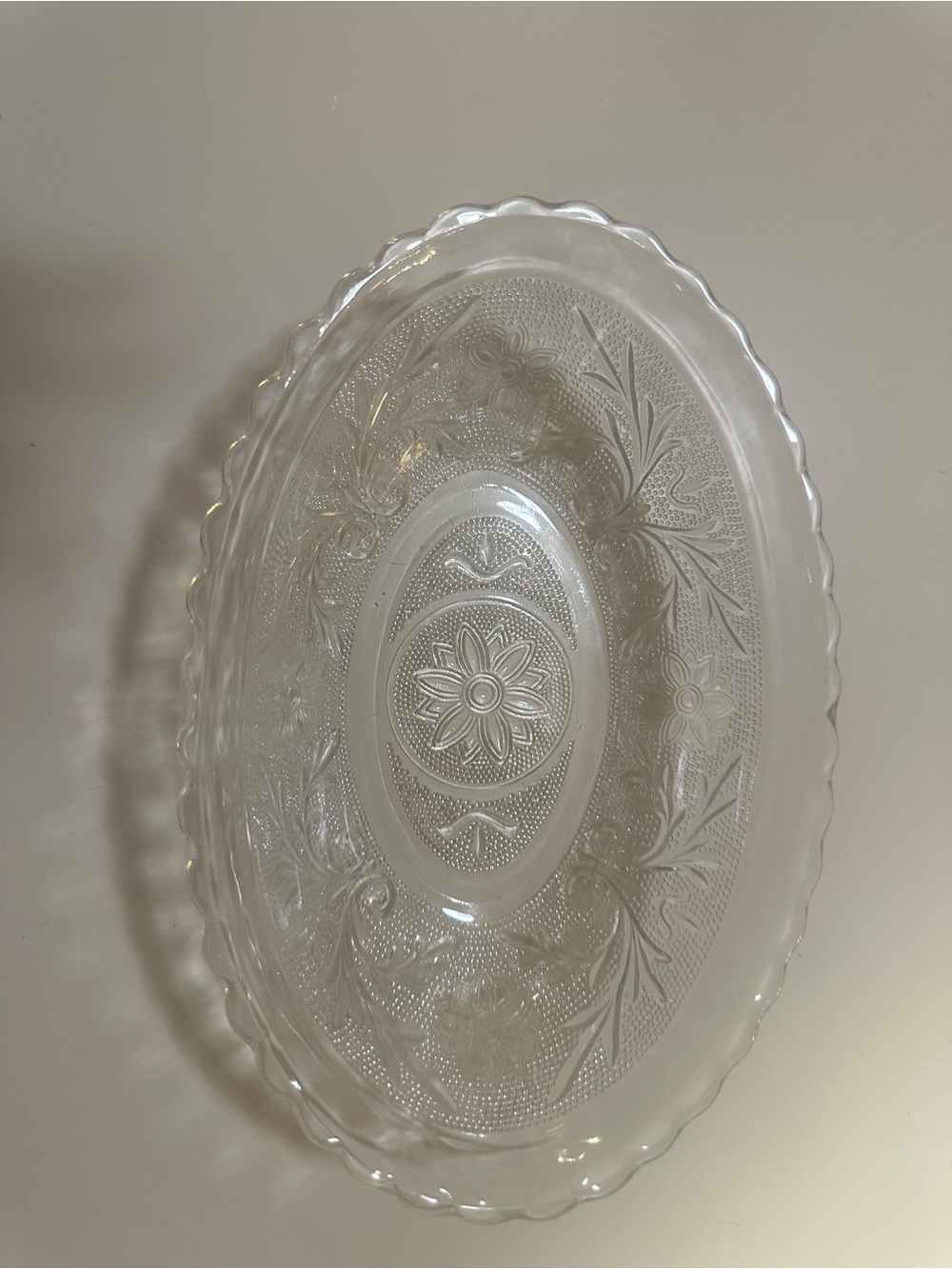 Clear Floral Patterned Glass Serving Platter